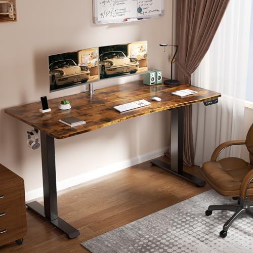 Image of Veken 55 x 28 Inch Electric Standing Desk with Adjustable Height, Sit to Stand Computer Table for Study, Work or Gaming, Home Office Desk Brown