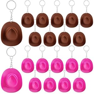 20 Pcs Mini Cowboy Hat Keychain Plastic Western Party Decor | Car Key Accessory Cowgirl Cowboy Bachelorette Birthday Party Favors