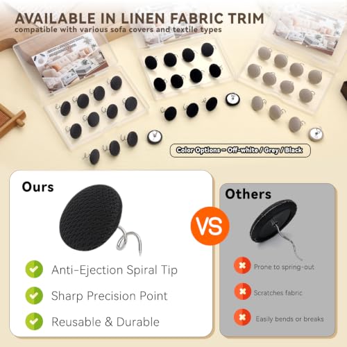 Image of Fabric Covered Button 12pcs Upholstery Bedskirt Pins Beige /Black /Grey