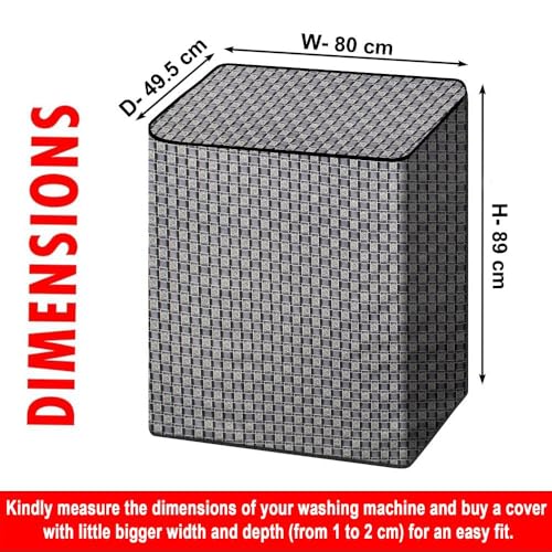 Image of The Furnishing Tree Semi-Automatic Top Load Washing Machine Cover | Waterproof & Dustproof | Easy to Clean | Durable & Washable, Basketweave Grey Polyester (49.5x80x89 CM)