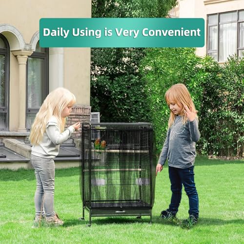 Image of Bird Cage Seed Catcher, Seed Catcher Guard Net Cover, Parrot Nylon Mesh Net Cover, Universal Soft Airy Cage Net Stretchy Skirt for Round Square Cages (Solid-Black, 15.7 inch x87 inch)