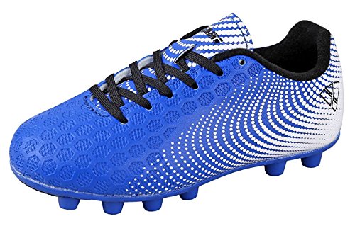 Vizari USA Stealth Boys Girls Soccer Cleats | Youth Firm Ground Athletic Outdoor Football Shoes for Toddler, Little Kid, Big Kid | Lightweight & Durable Blue/White