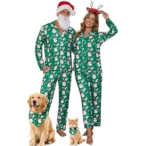 Family Matching Pajamas Set Long Sleeve Button Down Pjs Soft Lounge Set Sleepwear for Men and Women Men Small Dark Green Santa Claus