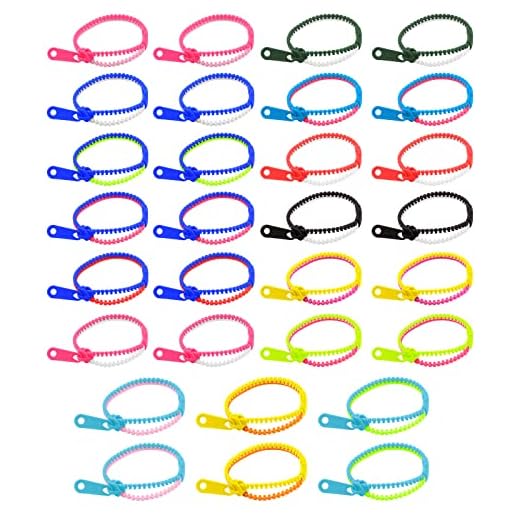 talifoca 30 pulseras con cremallera de colores mezclados, Pulseras de fiesta,Pulseras con cremallera,Pulseras de amistad para niños con cremallera Gadgets de fiesta Pulseras de cumpleaños para niños