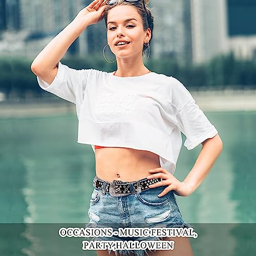 Adrjlyq Rhinestone Belt Western Belts For Women - Y2K Cowgirl Cowboy Studded Belt For Jeans Pants Costume(Black) #TOP5