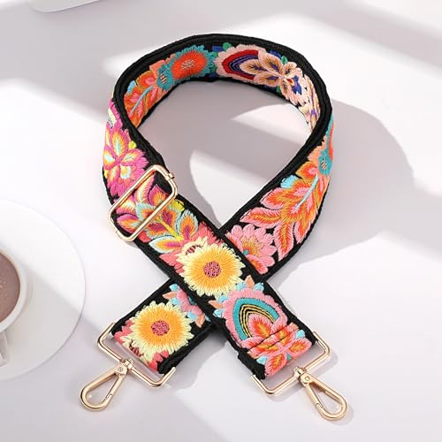 Image of Crochet Flower Purse Strap,Knit Wide Replacement Crossbody for Shoulder Strap Bag Adjustable 2inch Guitar Strap