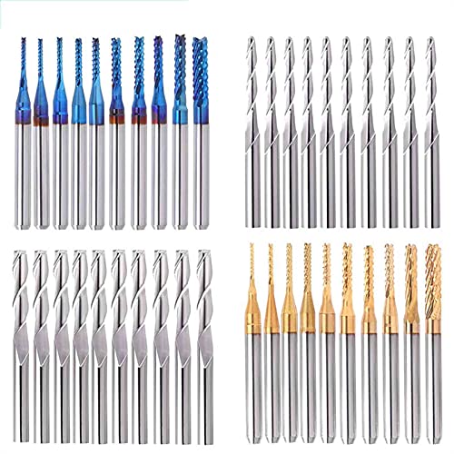 BERWENNY 10/40pcs End Mills Set 1/8Inch Shank Engraving Bit CNC Router Bit Cutting Milling Cutter (Cutting Edge Length : 40pcs Cutter)