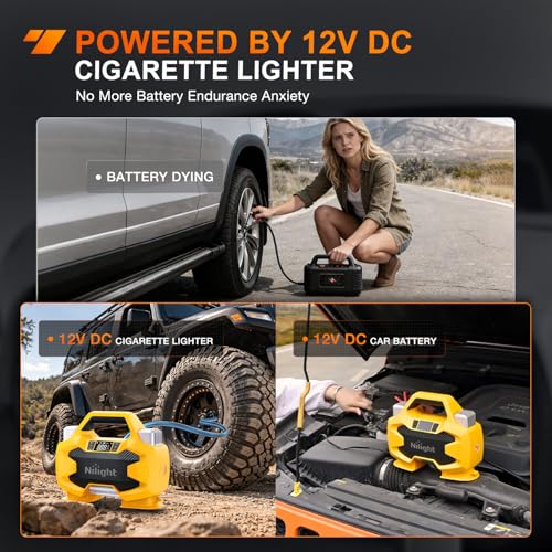 Image of Nilight Portable DC 12V Heavy Duty Tire Inflator Dual Cylinders and Dual Motors Tire Pump 150PSI Air Pumps Auto Shutoff with Screen and LED Light Air Compressor for Pickup Truck ORVs SUVs Cars
