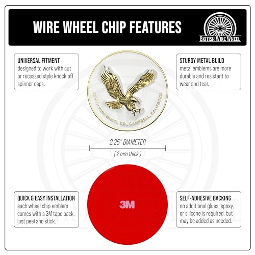 Image of Zenith Eagle Gold & White Metal Wheel Chip Emblem (Single) | 24K Triple Gold Plated Solid Metal Wheel Chip Emblem, 2.25 inch | for Lowriders with Cut or Recessed Knock Off Spinner Caps