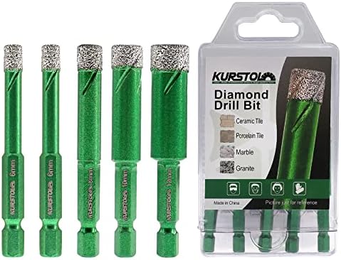 Porcelain Tile Diamond Drill Bits - Dry Diamond Hole Saw Set for Ceramic Marble Granite Stone,Diamond Core Drill Bit Kit Triangle Shank Fixed on Drills,No.K1(5pcs 6mm)