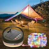 Glocusent Camping String Lights 10M 130 LED, Solar & 2500mAh USB Rechargeable, 12 Lighting Modes & 10 RGB Lantern Camping Light, Waterproof & Portable for Tent, Garden, Hiking, Party Festival Decor