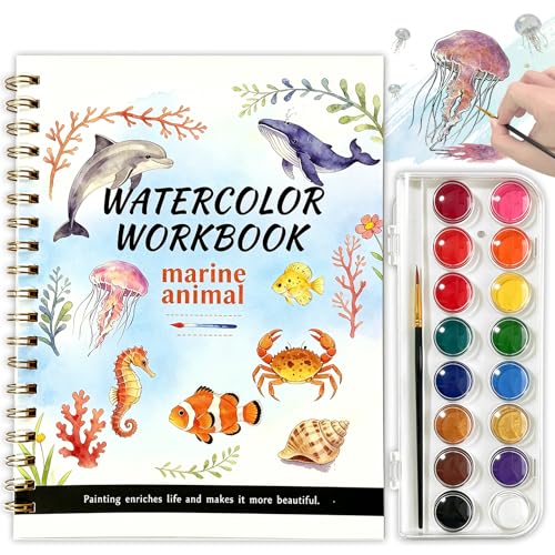 Cahier d'aquarelle 16 couleurs anti-stress animaux marins