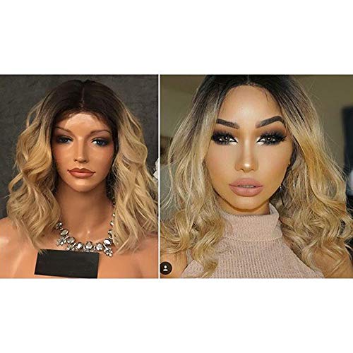 6inch Deep Part Lace Front Wigs Blonde Ombre Malaysian Virgin Human Hair Two Tone Lace Wigs Body Wave for Black Women (14inch, 13 * 3 Lace Front Wig)