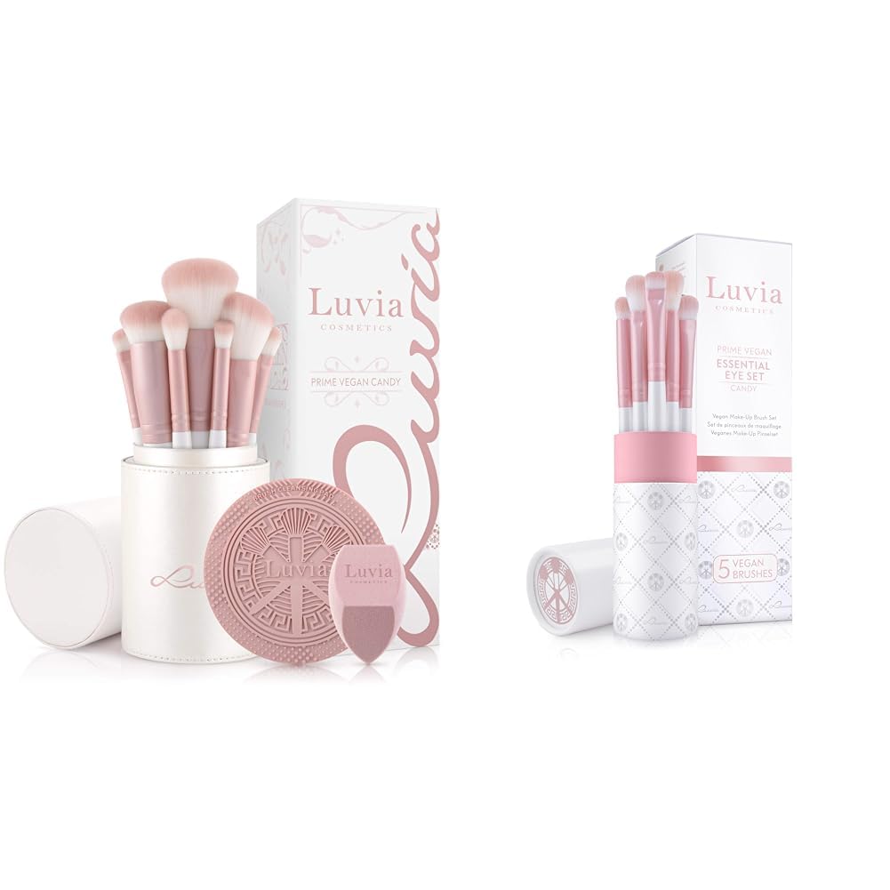 Make-up Pinselset Luvia, Prime Vegan Pro - Candy & Augenpinsel-Set Luvia, Essential Eye Brush Set, 5 Lidschatten Schminkpinsel-Set, Perfektes Verblenden & Auftragen, Veganes Pinselset