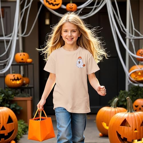 Image of Ritatte Kids Halloween Shirt Girls Boys Ghost Coffee Pumpkin T-Shirt Funny Graphic Spooky Season Short Sleeve Tee Tops 7-12Y