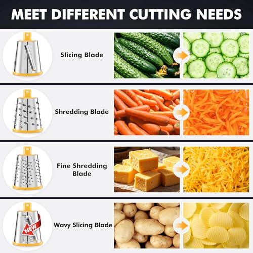 Image of Geedel Rotary Cheese Grater - Upgraded Vegetable Shredder with 4 Interchangeable Blades, Easy to Clean Cheese Shredder with Handle, Kitchen Grater Nuts Grinder for Cutting Cheese, Vegetable, Nuts