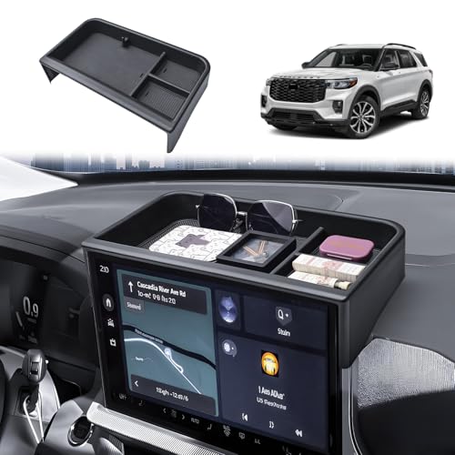 X-TKER Dashboard Organizer Tray Compatible with 2025 2026 Ford Explorer Active/ST-Line/Platinum/ST Accessories (13.2-Inch Screen ONLY) Custom Fit ABS Dash Storage Box Behind Screen Organizer