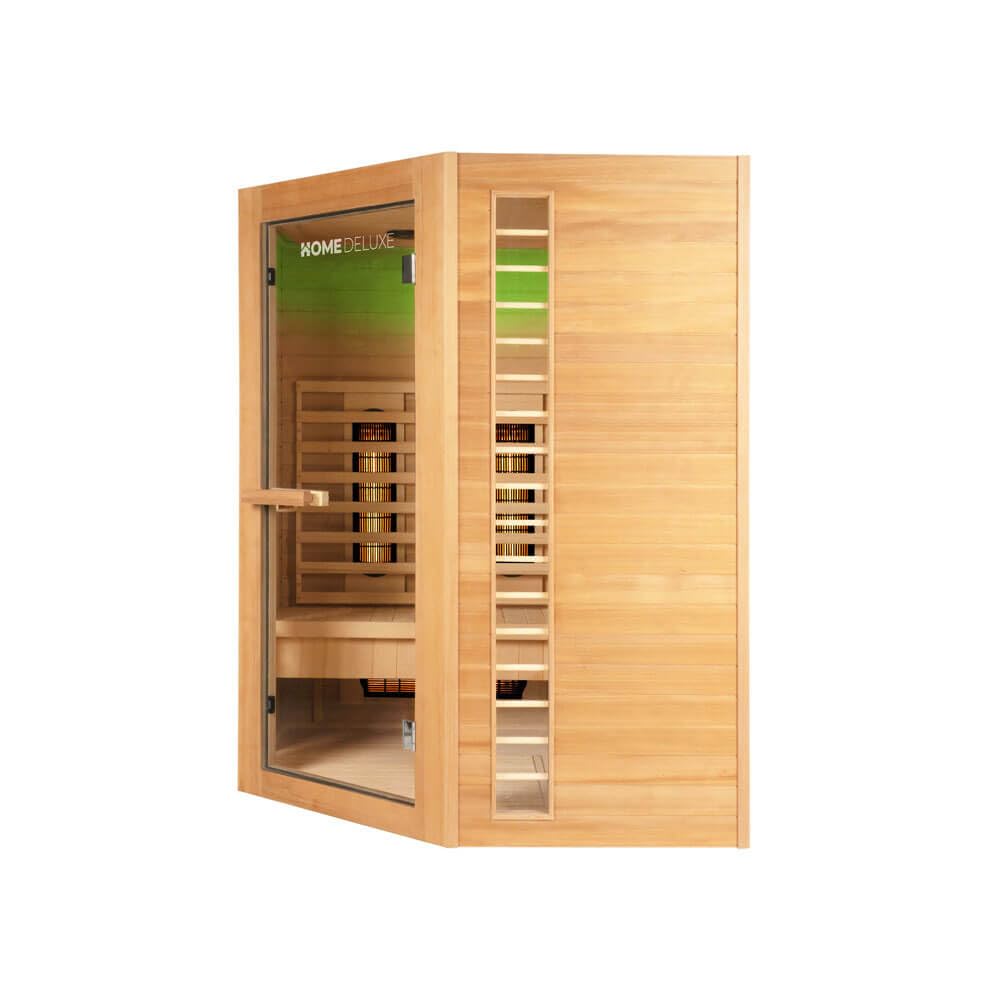 Home Deluxe – Cabine infrarouge – REDSUN XXL DELUXE -150 x 150 x 190 cm - pour 4 personnes, 7 radiateurs à spectre complet – Bois : pruche I Sauna infrarouge, sauna, cabine chauffante, infrarouge