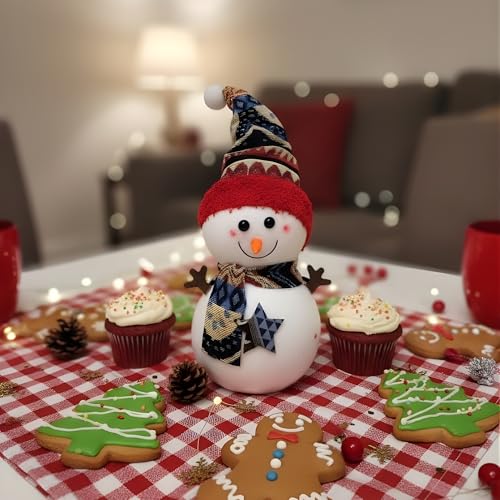 Image of Crackles Snowman Decoration 26CM with Scarf & Hat | Cute Christmas Snowman Figurine for Table, Home & Xmas Tree Decor | Festive Ornament for Party & Gifts