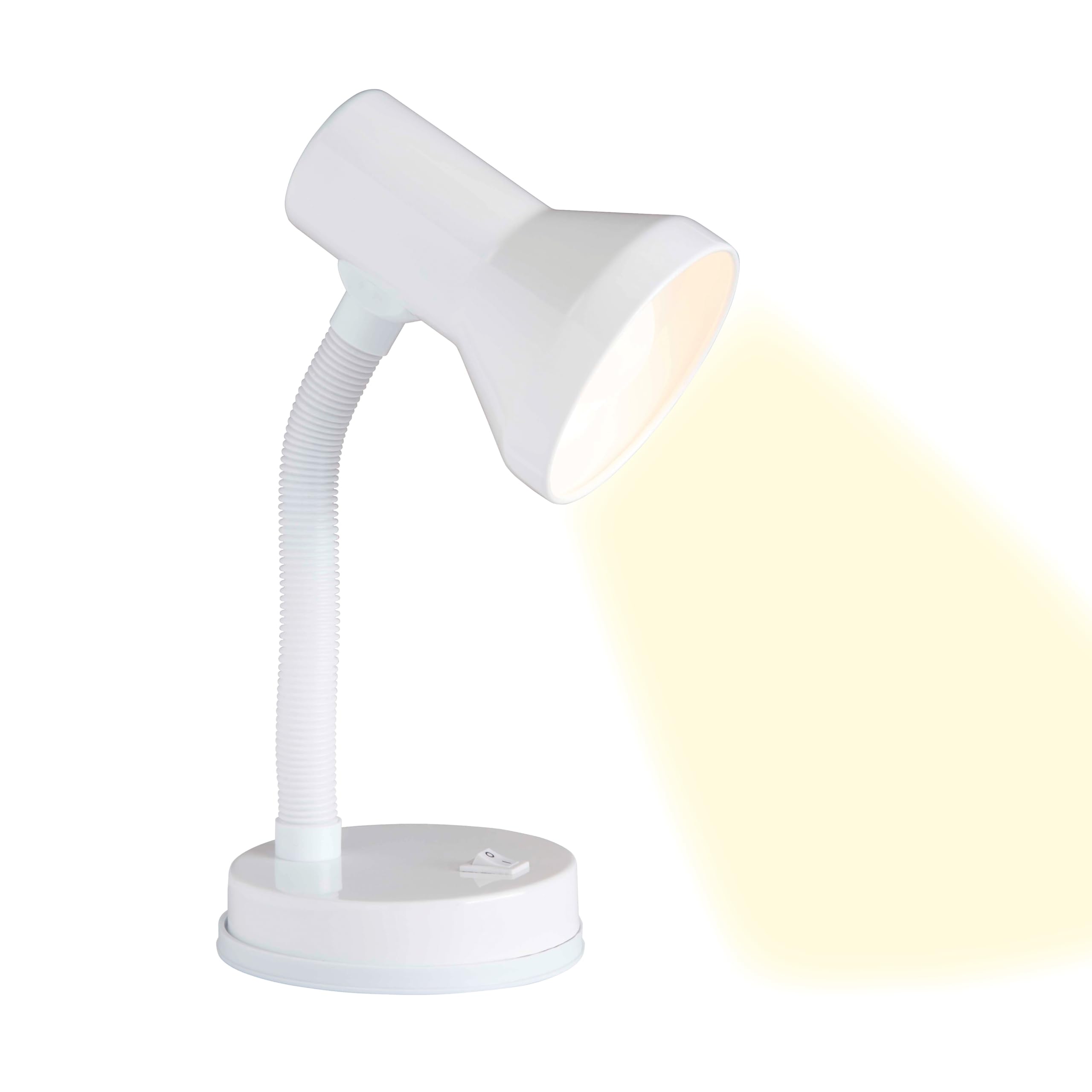 Brilliant Junior Tischlampe weiß – Schreibtischlampe mit Flexarm & Kippschalter – E27 Fassung, LED geeignet – moderne Leselampe