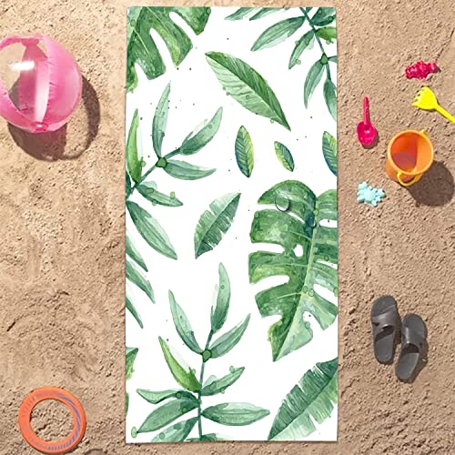 Large Beach Towel 36"X 71" Quick-Dry & Super Absorbent Beach Towels For Beach Pool Bath Camping Travel Swimming Bath Beach Blanket (Green Leaf) #TOP4