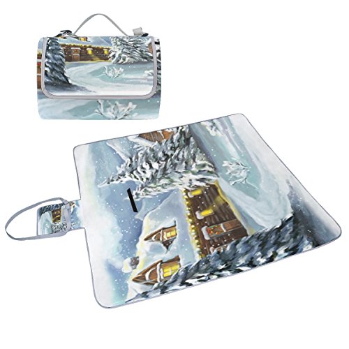 Preisvergleich Produktbild COOSUN Weihnachten Märchen Village Picknick Decke Tote Handlich Matte Mehltau resistent und wasserfest Camping Matte für Picknicks, Strände, Wandern, Reisen, Rving und Ausflüge