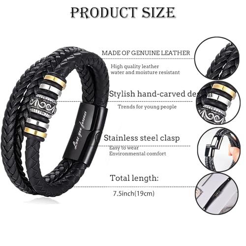 Son's Infinity Knot Bracelet, Forever Linked Together Bracelet for My Son To My Son Infinity Knot Leather Bracelet From Mom Stainless Steel Engraved Jewelry for Birthday Christmas 5