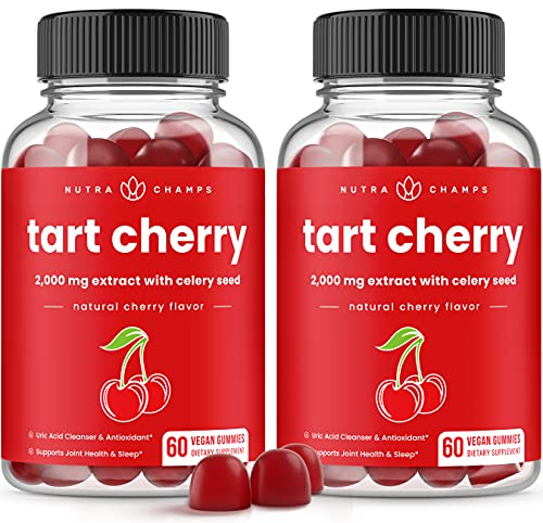 (2-Pack) 120 Tart Cherry Gummies - 2000mg Supplement with Celery Seed Extract - Vegan Tart Cherry Concentrate Gummy Vitamin - Natural Uric Acid Cleanser, Inflammation, Muscle Recovery & Joint Relief