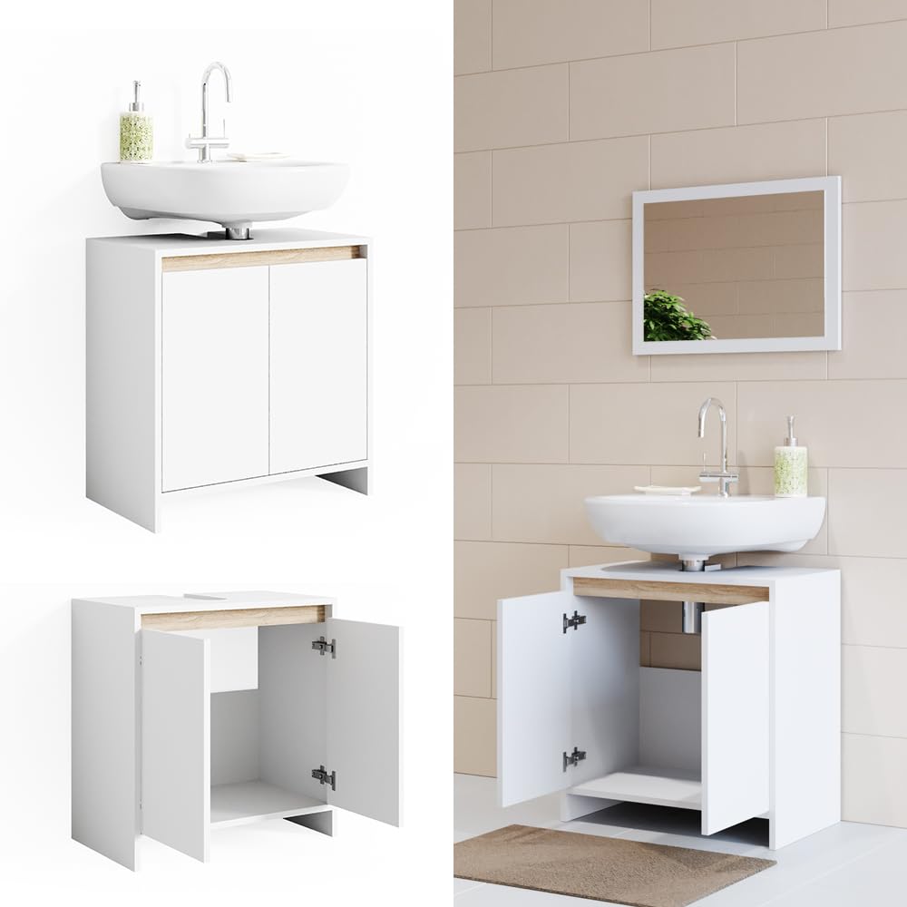 Vicco Meuble sous Vasque Simple Emma, Blanc/Sonoma, 58x60cm