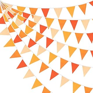 10M/32Ft Fall Orange Party Decorations Kit Bunting Banner Fabric Triangle Flag Cotton Garland Kit for Fall Autumn Wedding Birthday Party Thanksgiving Day Home Outdoor Garden Plant Decorations
