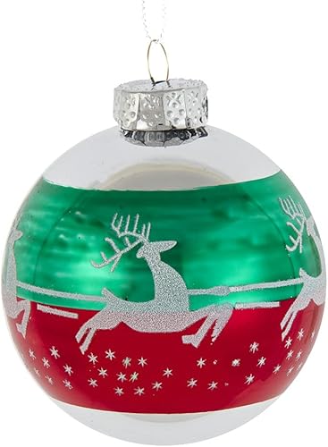 Adornos de bola de cristal de reno rojo y verde de 3.150 in, juego de 6 piezas