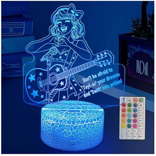 YODAFOOR 3D Illusion Night Light - 16 Color LED Music Theme Lamp with Remote Control & Timer, Perfect Girls Gift for Kids Teens Bedroom Decor, Touch Control Dimmable Table Light