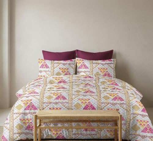 Image of FRESH FROM LOOM Cotton King Size Bedsheet 108x108 Super King, 100% Pure Cotton Bed Sheet with 2 Pillow Covers, 240 TC Soft Breathable | Perfect for Home Decor, PurplePink, Size- 108x108 inch