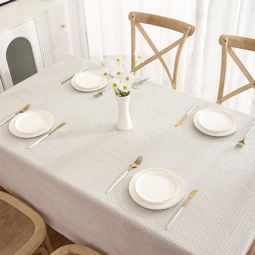 Image of Walrus Heavy Duty Vinyl Tablecloth with Flannel Backing Waterproof Oil-Proof Plastic Table Cloth Stain-Resistant Wipeable Rectangle or Square Table Cover for Indoor and Outdoor (Weaving, 60X84 Inch)