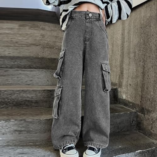 Kids Girls Baggy Jeans Vintage Washed Streetwear Fashion Y2k Clothes Cargo Pants Multic Pockets Kid Dance Hiphop Jean2