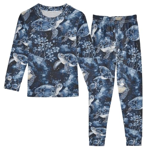senya Turtle Sea Flower 1 Pajamas Set Long Sleeve Soft Cotton Sleepwear 2 Piece
