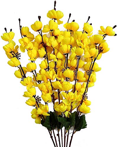 Image of Coolkart Orchid Artificial Flower Bunch, Yellow | Pack of 1 Bunch /7 Sticks, For Home Office Restaurant Decoration, Real Looking, Made in India