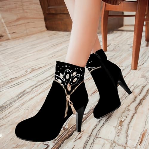 Gicoiz Women Elegant High Heels Suede Platform Ankle Boots3