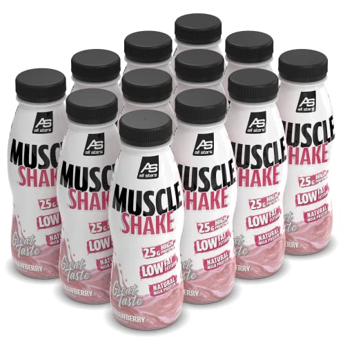 All Stars Muscle Shake Erdbeer 12er Pack I 12 x 330ml Eiweiß-Shake mit 25g Proteinen I Protein-Drink mit Milcheiweiß & Magermilch I Protein-Shake flüssig & verzehrfertig I Eiweiß-Getränk fettarm