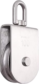 Rocaris M100 Lifting Single Pulley Roller Loading 3300Ibs, 304 Stainless Steel Heavy Duty Single Wheel Swivel Lifting Rope Pulley Block