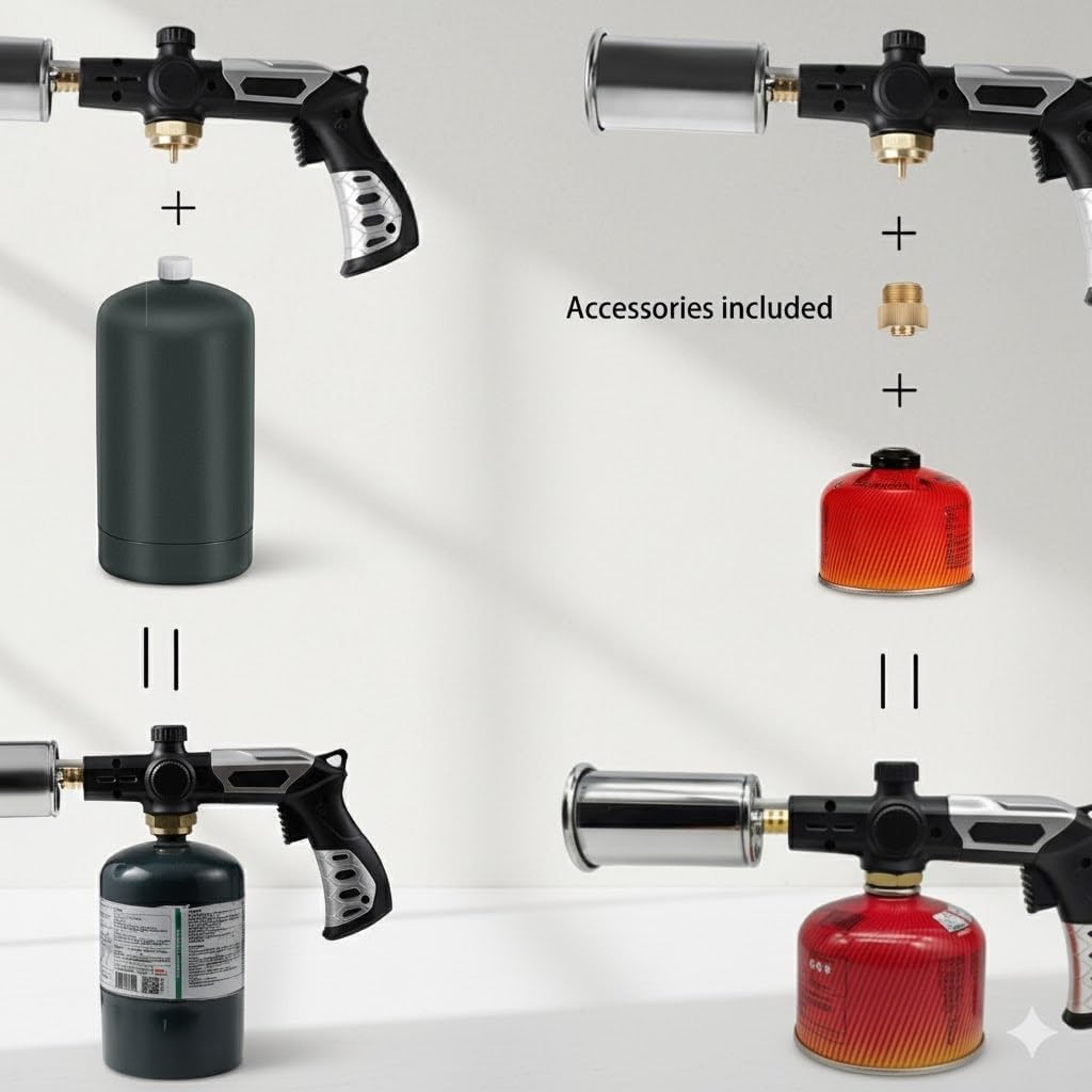 Propane Torch, An Adjustable Flame Kitchen Torch Suitable For Barbecue, Camping, Weeding And Baking (Propane Tank Not Included, With Flat Can Adapter)