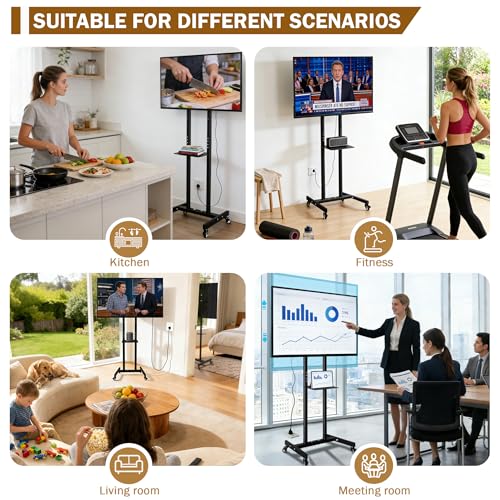 Mobile TV Stand for 32-55" TV Height Adjustable Floor Stroller with Storage Rack Weight 55 Lbs Silent Lockable Wheels for Home Office Meeting Room - image 6