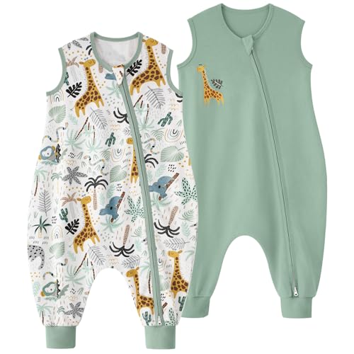 Yoofoss Saco De Dormir Bebe Verano Con Piernas 0.5 Tog 80cm 18-36 Meses, Paquete De 2, 100 Algodón Transpirable Neutral Niñas Niños