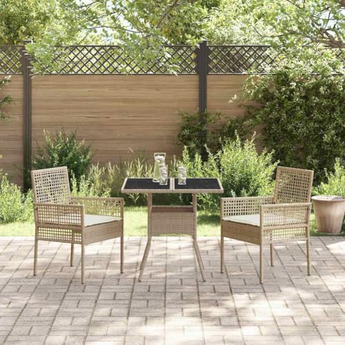 vidaXL 3 Piece Outdoor Garden Dining Set - Beige Poly Rattan Seating for Two - Weather-Resistant Square Balcony Furniture - Image 5