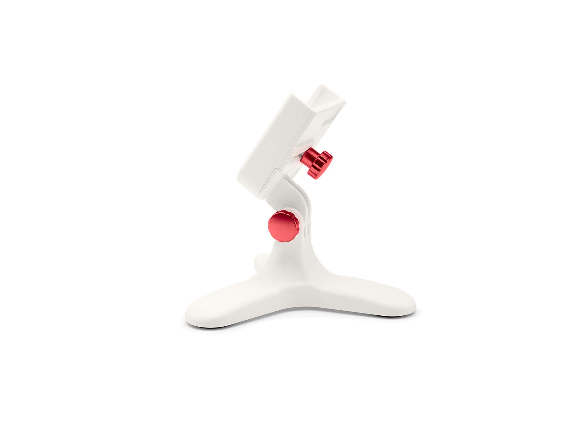 WeatherTech DeskFone in White - Adjustable, Universal Cell Phone Holder Mount Stand for Desk, Counter, Table - Tripod Design for iPhone &amp; Smartphone Charging - Red Metal Knobs