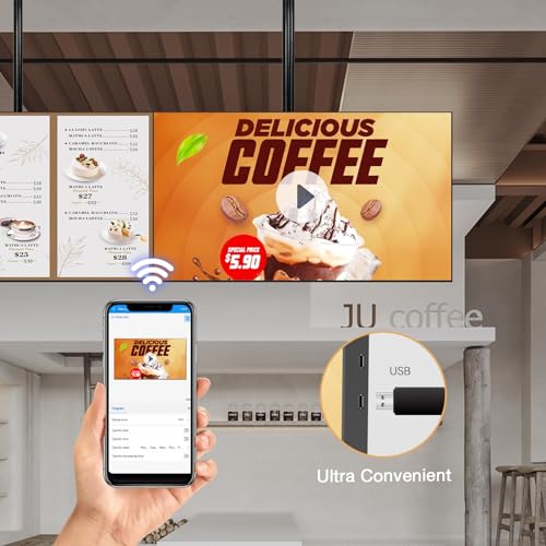 Image of Digital Signage Display 40 inch Wall Mount Digital Menu Board for Restaurants and Stores Advertising Screen 1000 nits Ultra-High Brightness 4K UHD Free Web Content Editor Android 4GB + 32GB