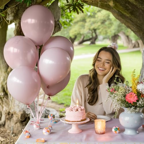 Image of Jobkoo Pink Balloons, 12 Inch 30 Pcs Boho Blush Pink Party Balloon Dusty Rose Nude Pink Balloons Retro Vintage Pink Latex Helium Balloons for Girls Baby Shower Anniversary Wedding Birthday Party Decor