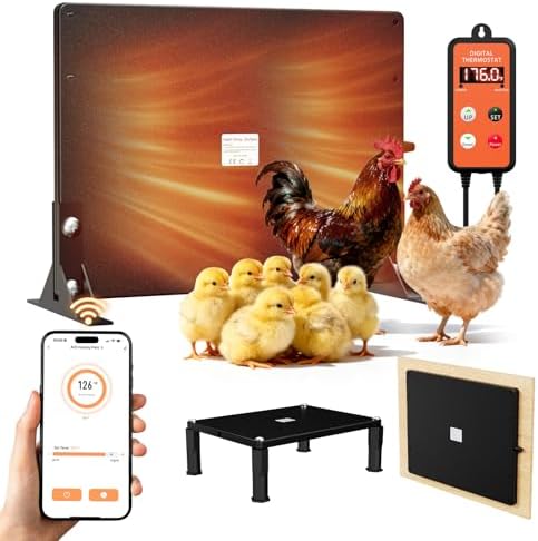 2-in-1 Chicken Coop Heater with APP Remote & Thermostat,Smart Chicken Heater Adaptable to Timer and Temp Controllers,120 Watts Radiant Heat Flat Panel Heaters for Winter