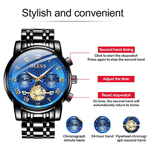 Image of OLEVS Men's Waterproof Watches Stainless Steel Waterproof Chronograph Wrist Watches Luxury Dress White Luminous Big Face Analog Quartz Male Watches