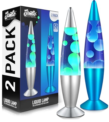 Image of JAMBO 16 inch Beautiful Motion Lamp - Double Pack - Blue with Yellow /Green Wax and Blue with White Wax, Relaxing Liquid Night Light for Adults, Teens, Kids